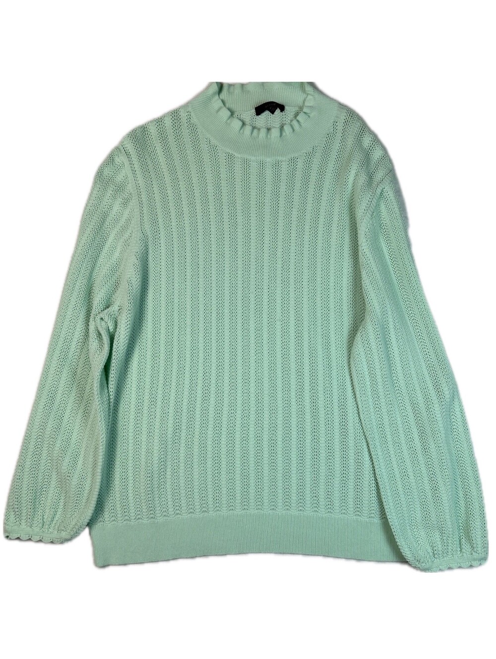 J.Crew Factory Womens 2X Green Pointelle Knit Mock Neck Sweater Balloon Sleeve